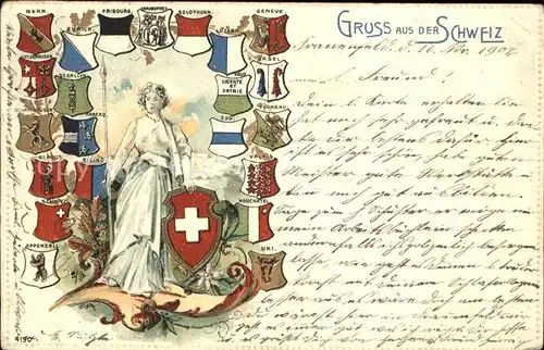 Helvetia Schweiz mit Wappen der Kantonen / Heraldik /
