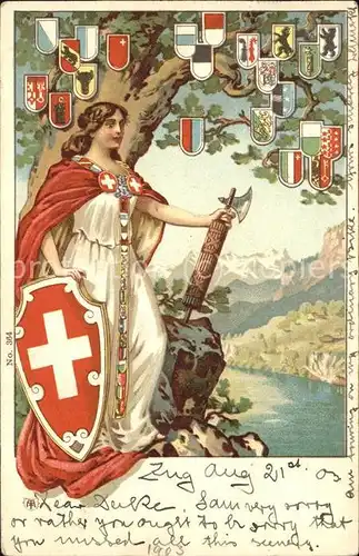 Helvetia Schweiz Helvetia u.Wappen der Kantonen / Heraldik /