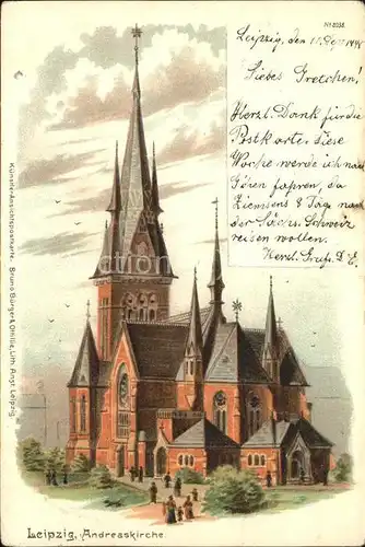 Verlag Buerger Leipzig Nr. 2038 Leipzig Andreaskirche / Lithokarte /