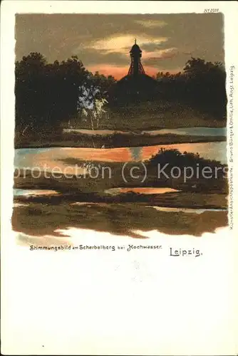 Verlag Buerger Leipzig Nr. 2039 Leipzig Scherbelberg bei Kochwasser  / Lithokarte /