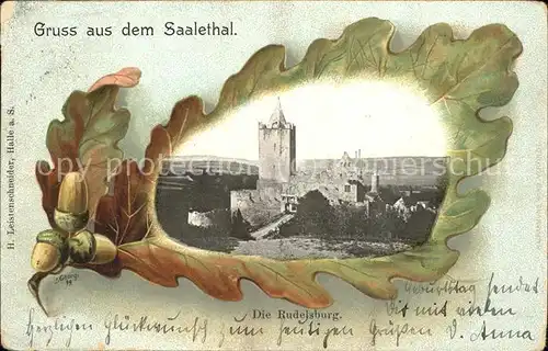 Eichenblattkarte Saalethal Rudelsburg  Kat. Rahmenkarte