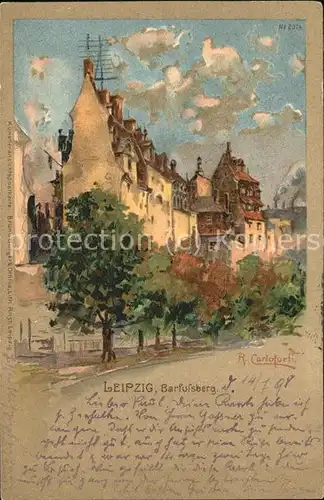 Verlag Buerger Leipzig Nr. 2014 Leipzig Barfussberg R. Carloforli / Lithokarte /