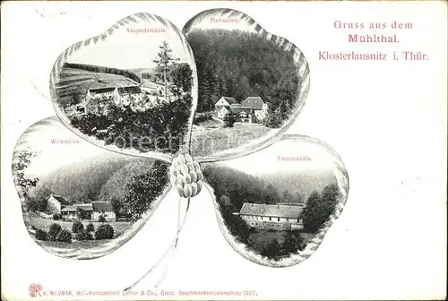 Kleeblattkarte Muehlthal Klosterlausnitz Muehlen / Litho-Rahmenkarte /