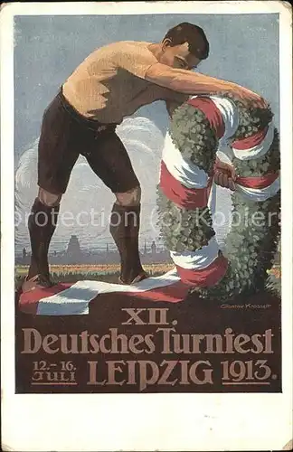 Turnfest Leipzig Festkranz Kuenstlerkarte Gustav Krasselt Kat. Sport