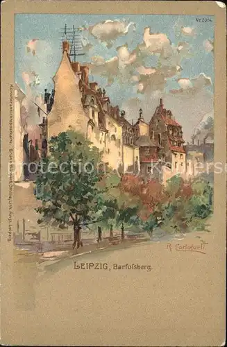 Verlag Buerger Leipzig Nr. 2014 Barfusssberg Leipzig R. Carloforti / Lithokarte /