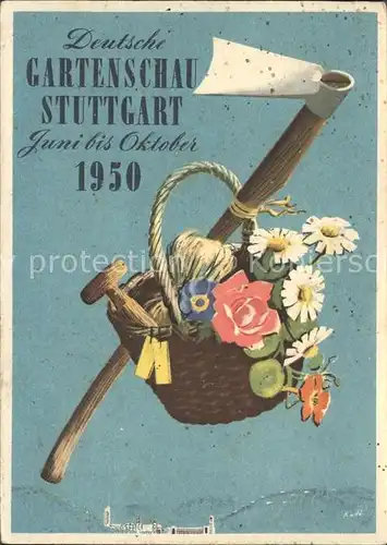 Ausstellung Gartenschau Stuttgart 1950 Gartengeraet Blumen Korb Kat. Expositions