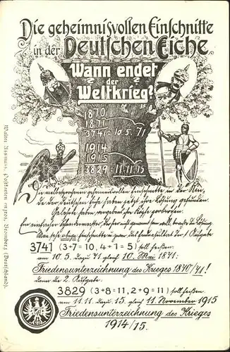 Militaria WK1 Einschnitte Deutsche Eiche Friedensunterzeichnung  / Militaria WK1 /