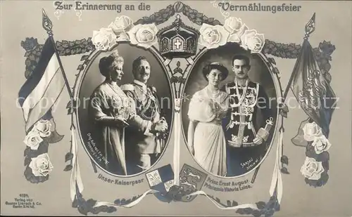 Wilhelm II Kaiserin Auguste Viktoria Prinz Ernst August Prinzessin Viktoria Luise Vermaehlungsfeier  / Persoenlichkeiten /