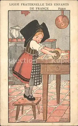 Hansi Tracht Kind Nudelholz backen Ligue Fraternelle des Enfants de France / Kuenstlerkarte /