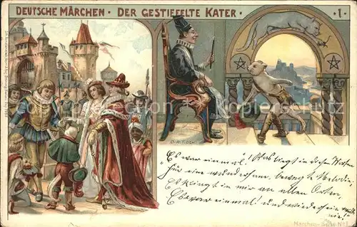 Maerchen Sagen Der gestiefelte Kater Kuenstlerkarte O. A. Koch Litho / Maerchen und Sagen /