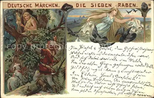 Maerchen Sagen Die sieben Raben Kuenstlerkarte O. A. Koch Litho / Maerchen und Sagen /