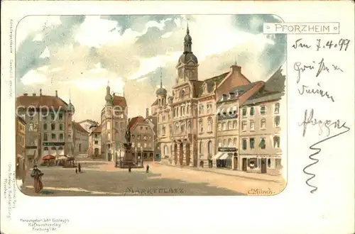 Muench C. Pforzheim Marktplatz  / Kuenstlerlitho /
