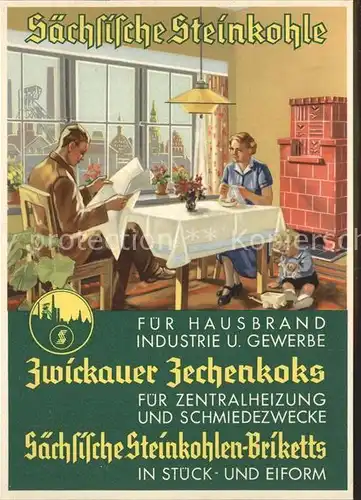 Werbung Reklame Saechsische Steinkohlen-Briketts Zwickauer Zechenkoks  / Werbung /