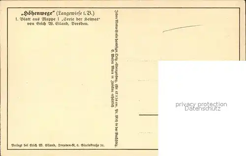 Kuenstlerkarte Erich W. Eiland Hoehenwege Langewiese 1. Blatt Mappe Seele der Heimat Kat. Kuenstlerkarte