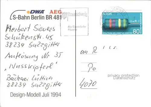 Eisenbahn S Bahn Berlin BR 481 Design Modell  Kat. Eisenbahn