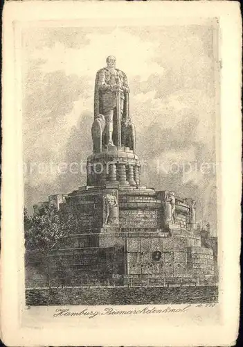 Bismarckdenkmal Hamburg Kupferradierung Kat. Persoenlichkeiten