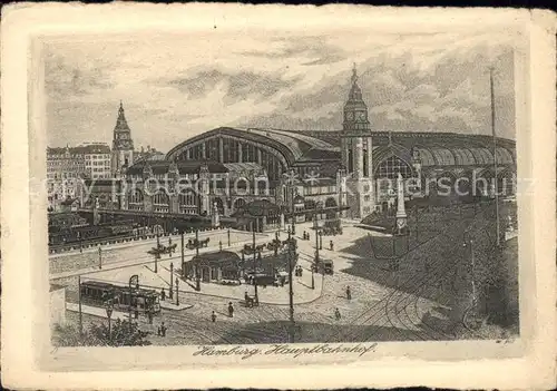 Bahnhof Hamburg Hauptbahnhof Kupferradierung Kat. Eisenbahn