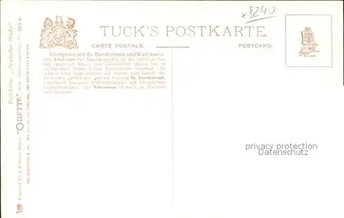 Verlag Tucks Oilette Nr. 624 B Koenigsee St. Bartholomae Watzmann  Kat. Verlage