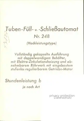 Maschinen Tuben Fuell  und Schliessautomat Ganzhorn und Stirn Schwaebisch Hall Kat. Handwerk