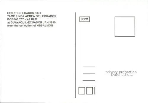 Flugzeuge Zivil Tame Linea Aerea del Ecuador Boeing 757 XA RLM  Kat. Flug