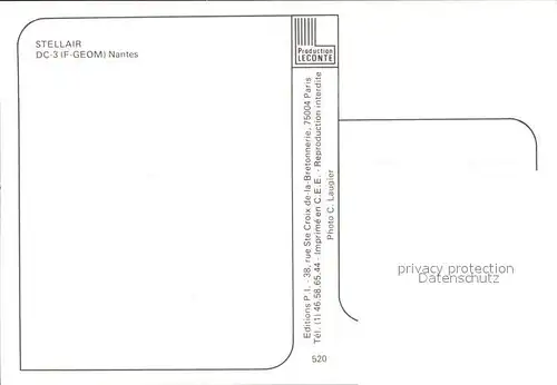 Flugzeuge Zivil Stellair DC 3 F GEOM Nantes  Kat. Flug