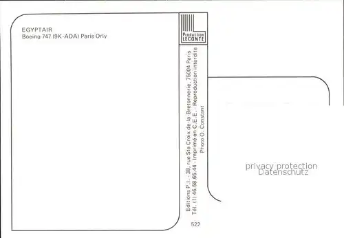 Flugzeuge Zivil Egyptair Boeing 747 9K ADA  Kat. Flug
