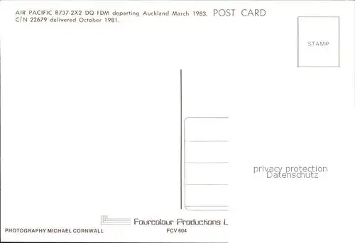 Flugzeuge Zivil Air Pacific B737 2X2 DQ FDM c n 22679  Kat. Flug