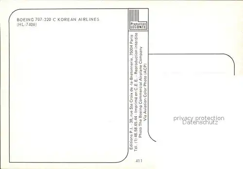 Flugzeuge Zivil Boeing 707 320 C Korean Airlines HL 7406 Kat. Flug