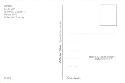 Flugzeuge Zivil BRANIFF B 727 227 N 440 BN c n 21119 Kat. Flug