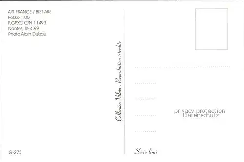 Flugzeuge Zivil AIR FRANKE   BRIT AIR Fokker 100 F.GPXC c n 11493 Kat. Flug