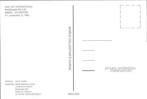 Flugzeuge Zivil SUN JET INTERNATIONAL McDDouglas CD 9 51 N920PJ c n 47677 71 Kat. Flug