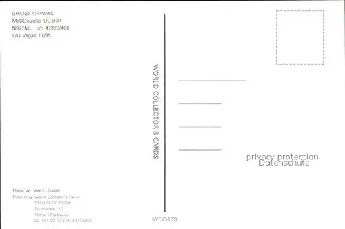 Flugzeuge Zivil GRAND AIRWAYS McDDluglas DC 9 31 N977ML c n 47329 406 Kat. Flug