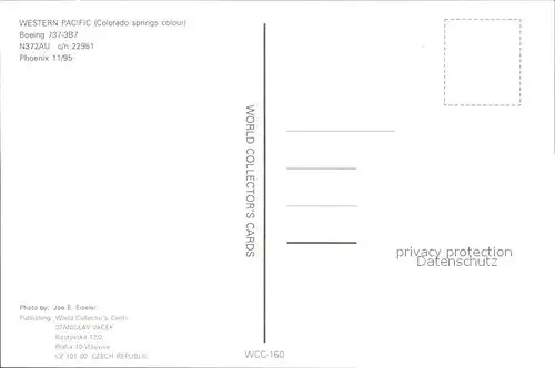 Flugzeuge Zivil WESTERN PACIFIC (Colorado springs colour) Boeing 737 3B7 N372AU c n 22951 Kat. Flug