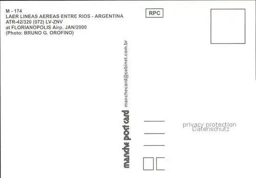 Flugzeuge Zivil LAER LINEAS AEREAS ENTRE RIOS ARGENTINA ATR 42 320 (072) LV ZNV Kat. Flug