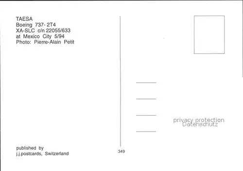 Flugzeuge Zivil TAESA Boeing 737 2T4 XA SLC c n 22055 633 Kat. Flug