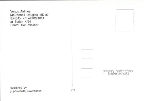 Flugzeuge Zivil Venus Airlines McDonnell Douglas MD 87 SX BAV c n 49706 1614 Kat. Flug