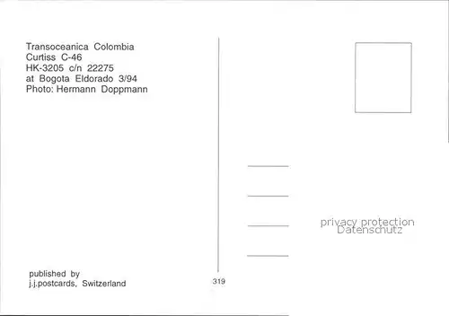 Flugzeuge Zivil Transoceanica Colombia Curtiss C 46 HK 3205 c n 22275 Kat. Flug