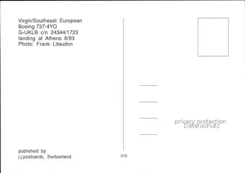 Flugzeuge Zivil Virgin Southeast European Boeing 737 4YO G UKLB c n 24344 1723 Kat. Flug