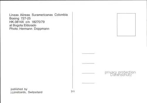 Flugzeuge Zivil Lineas Aereas Suramericanas Colombia Boeing 727 25 HK 3814X c n 18270 79 Kat. Flug