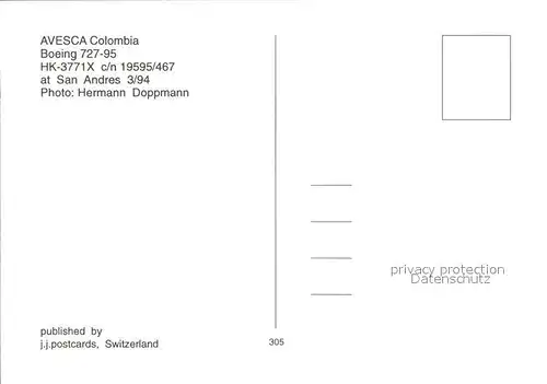 Flugzeuge Zivil AVESCA Colombia Boeing 727 5 HK 3771X c n 19595 467 Kat. Flug