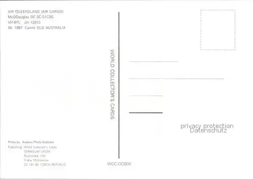 Flugzeuge Zivil Air Queensland Air Cargo McDDouglas DC 3C S1C3G VH BPL c n 12873 Kat. Flug