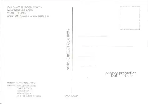 Flugzeuge Zivil Australian National Airways McDDouglas DC 3G202A VH ABR c n 2029 Kat. Flug
