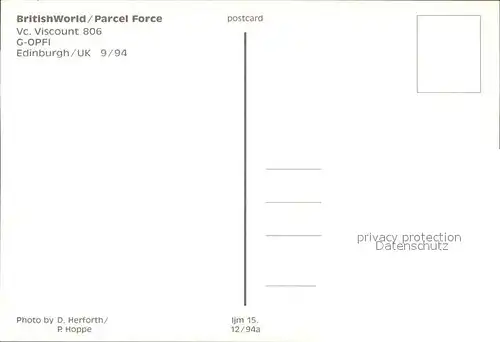 Flugzeuge Zivil Parcel Force British World Vc.Viscount 806 G OPFI Kat. Flug
