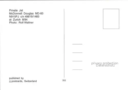 Flugzeuge Zivil Private Jet Mc Donnell Douglas MD 83 N915PJ c n 49619 1483 Kat. Flug