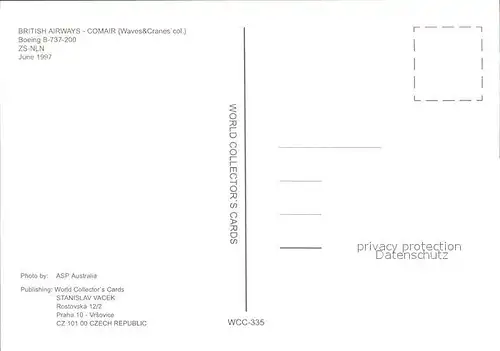 Flugzeuge Zivil British Airways Comair (Waves&Cranes col.) Boeing B 737 200 ZS NLN Kat. Flug