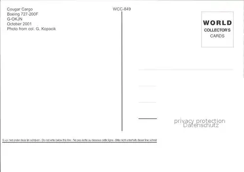 Flugzeuge Zivil Cougar Cargo Boeing 727 200 F G OKJN Kat. Flug