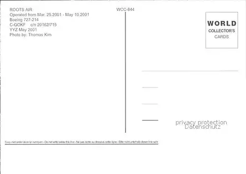 Flugzeuge Zivil Roots Air Boeing 727 214 C GOKF c n 20162 715 Kat. Flug