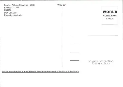 Flugzeuge Zivil Frontier Airlines Boeing 737 300 N317FL Kat. Flug