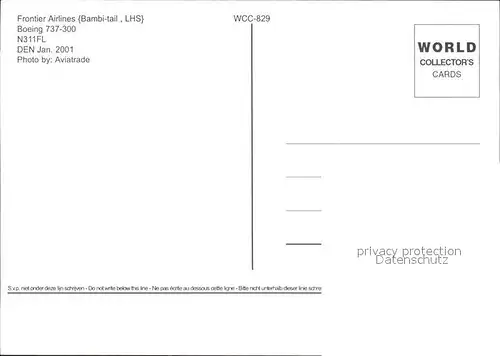 Flugzeuge Zivil Frontier Airlines Boeing 737 300 N311FL Kat. Flug