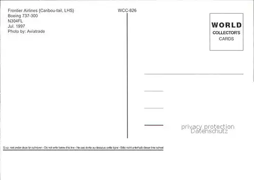 Flugzeuge Zivil Frontier Airlines Boeing 737 300 N304FL Kat. Flug